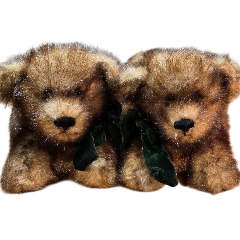 100th Anniversary Teddy Bear Slipper (7-8) Rare Brown Green Velvet Ribbon